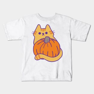Orange Kitty with Pumpkin Kids T-Shirt